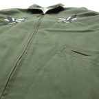 Deluxe Souvenir Jacket, Viet-Jean, Size L, Khaki, Double Zip, Hawk and Dragon Embroidery, Made in Japan