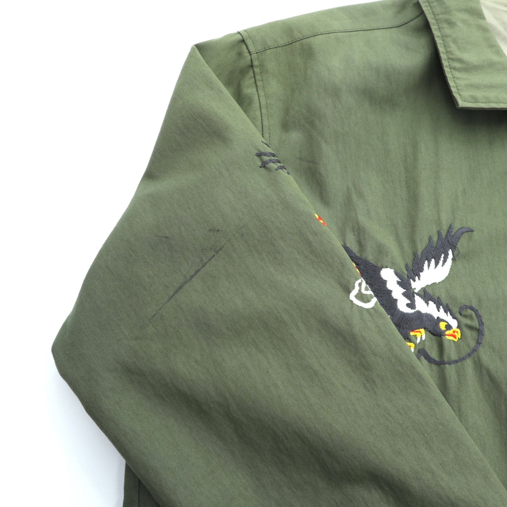 Deluxe Souvenir Jacket, Viet-Jean, Size L, Khaki, Double Zip, Hawk and Dragon Embroidery, Made in Japan