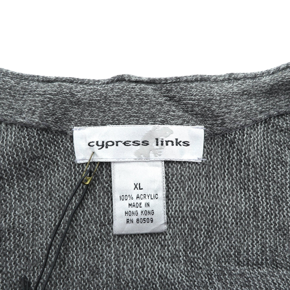 Cypress Links V-Neck Knit Cardigan, XL, Gray Acrylic, Unused