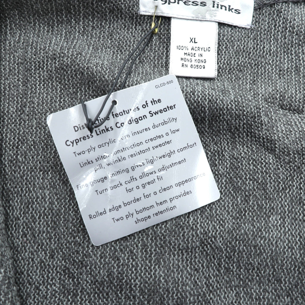 Cypress Links V-Neck Knit Cardigan, XL, Gray Acrylic, Unused