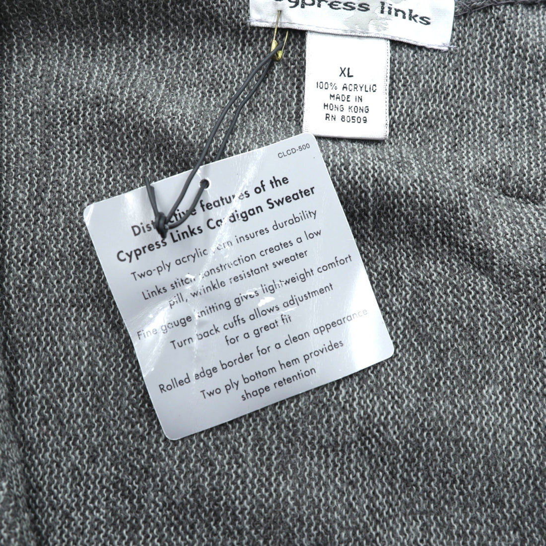 Cypress Links V-Neck Knit Cardigan, XL, Gray Acrylic, Unused