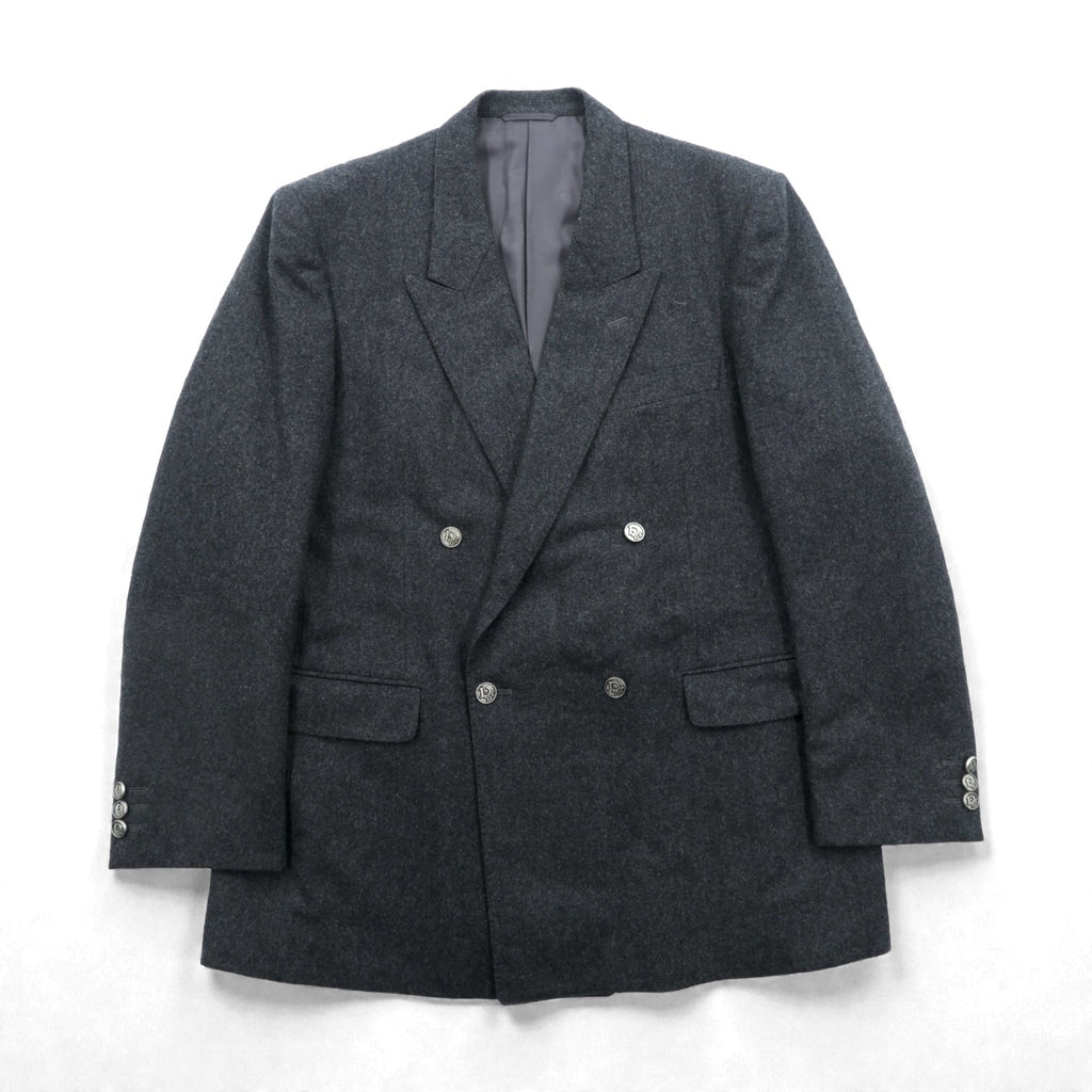 Christian Dior 80年代 日本製 ヴィンテージ ピークドラペル ダブルブレスト ブレザー テーラードジャケット ブレザー XL グレー ウール メタルボタン