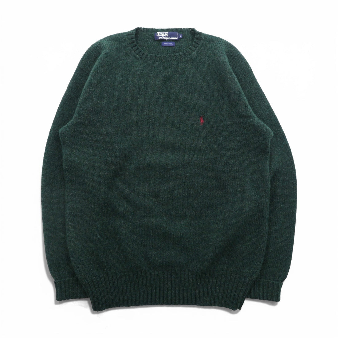 Polo Ralph Lauren 90s Crew Neck Knit Sweater, Large, Khaki Wool, Small Pony Embroidery