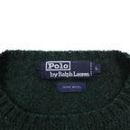 Polo Ralph Lauren 90年代 クルーネック ニット セーター L カーキ ウール スモールポニー刺繍