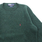 Polo Ralph Lauren 90年代 クルーネック ニット セーター L カーキ ウール スモールポニー刺繍