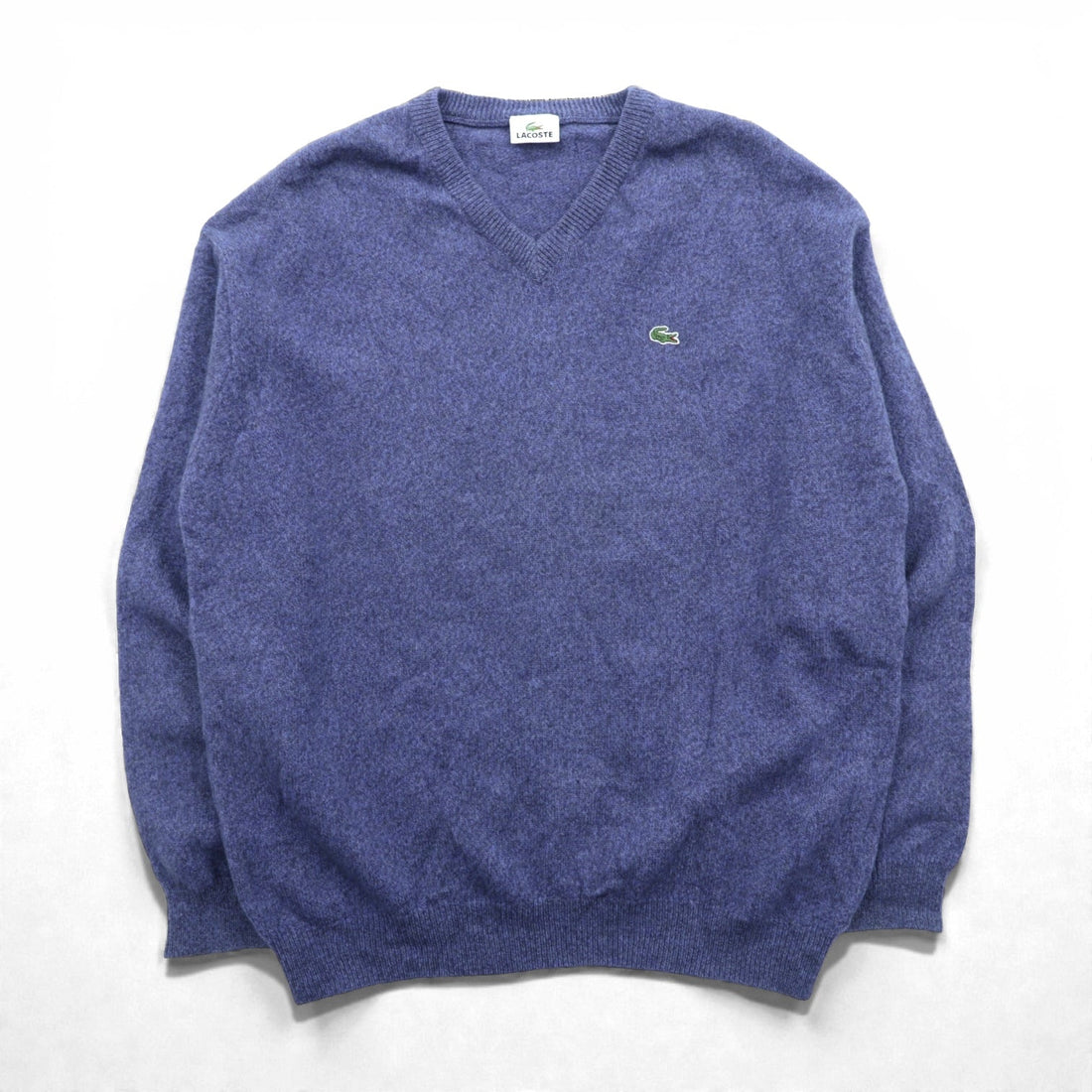 LACOSTE 90s V-neck Knit Sweater XL Navy Wool One Point Logo