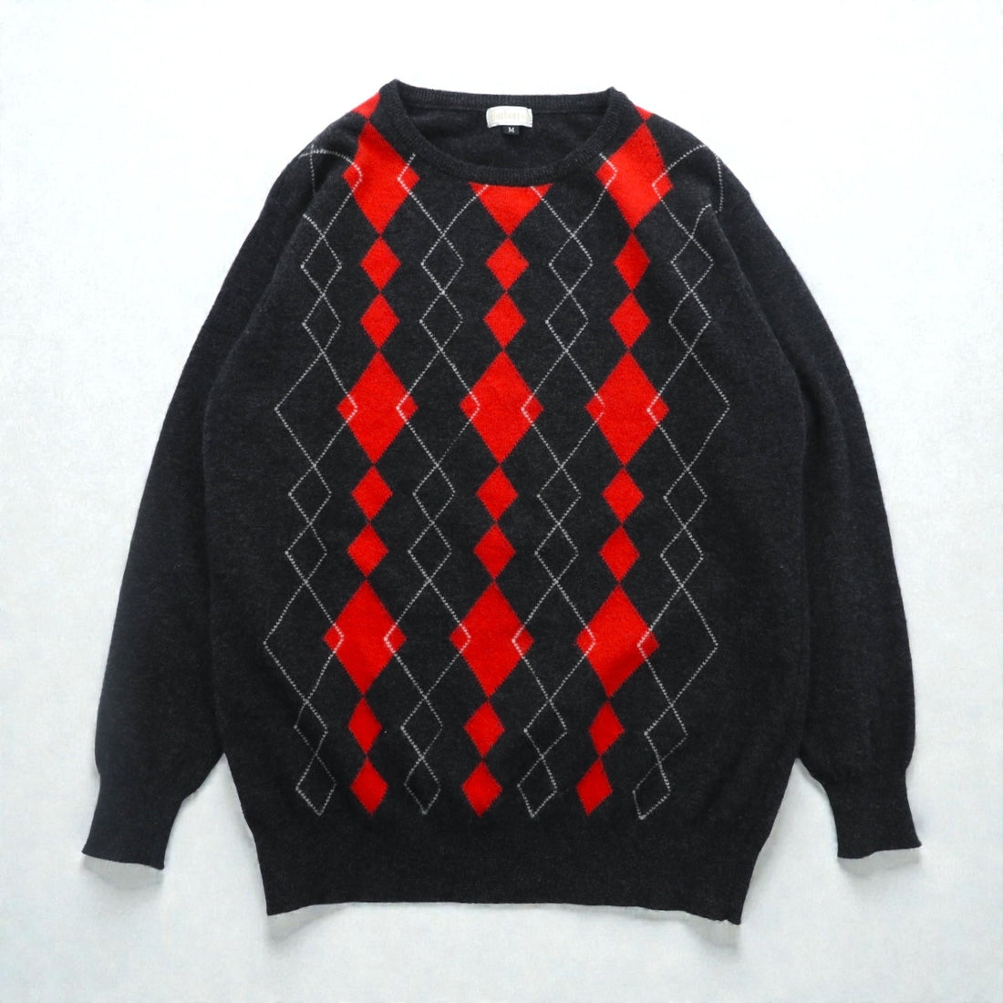 BURBERRY 90s Argyle Crew Neck Knit Sweater, Medium, Gray Angora Wool