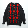 BURBERRY 90s Argyle Crew Neck Knit Sweater, Medium, Gray Angora Wool
