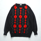 BURBERRY 90s Argyle Crew Neck Knit Sweater, Medium, Gray Angora Wool