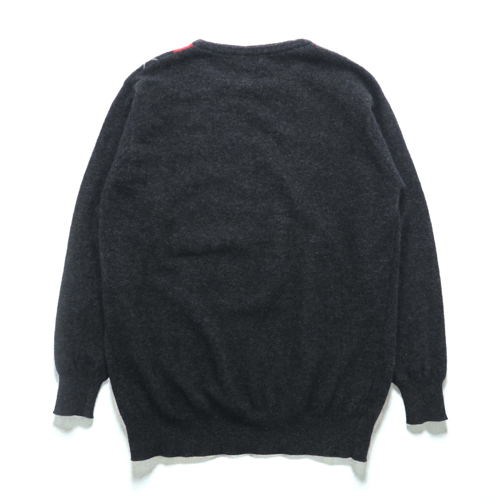 BURBERRY 90s Argyle Crew Neck Knit Sweater, Medium, Gray Angora Wool