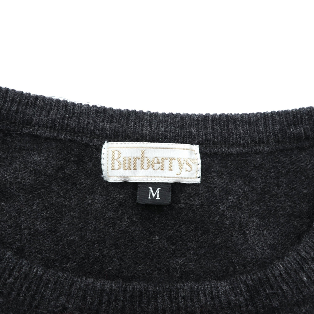 BURBERRY 90s Argyle Crew Neck Knit Sweater, Medium, Gray Angora Wool