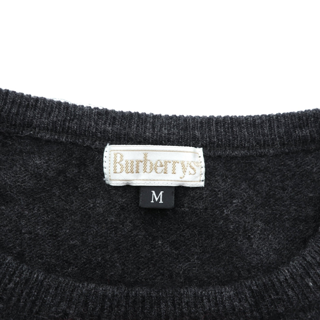 BURBERRY 90s Argyle Crew Neck Knit Sweater, Medium, Gray Angora Wool