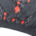 BURBERRY 90s Argyle Crew Neck Knit Sweater, Medium, Gray Angora Wool