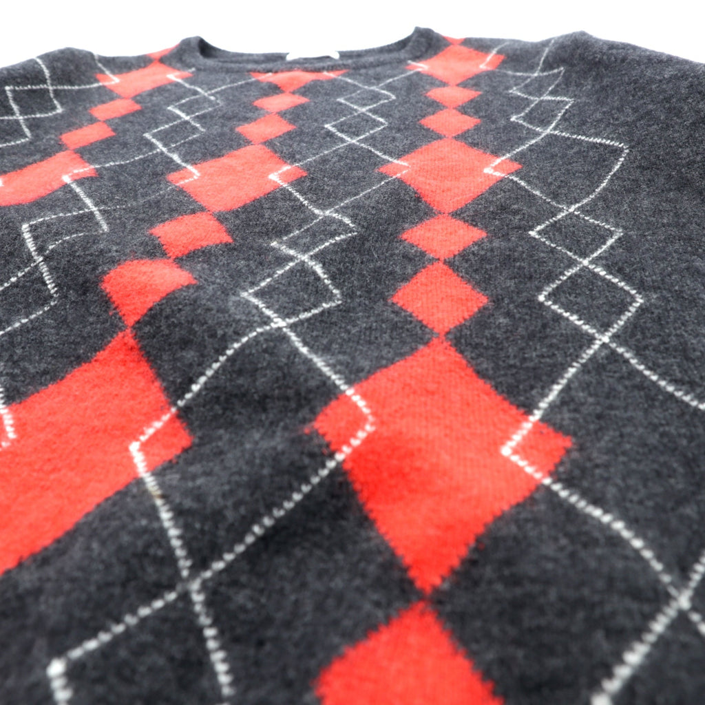 BURBERRY 90s Argyle Crew Neck Knit Sweater, Medium, Gray Angora Wool
