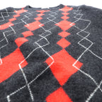 BURBERRY 90s Argyle Crew Neck Knit Sweater, Medium, Gray Angora Wool