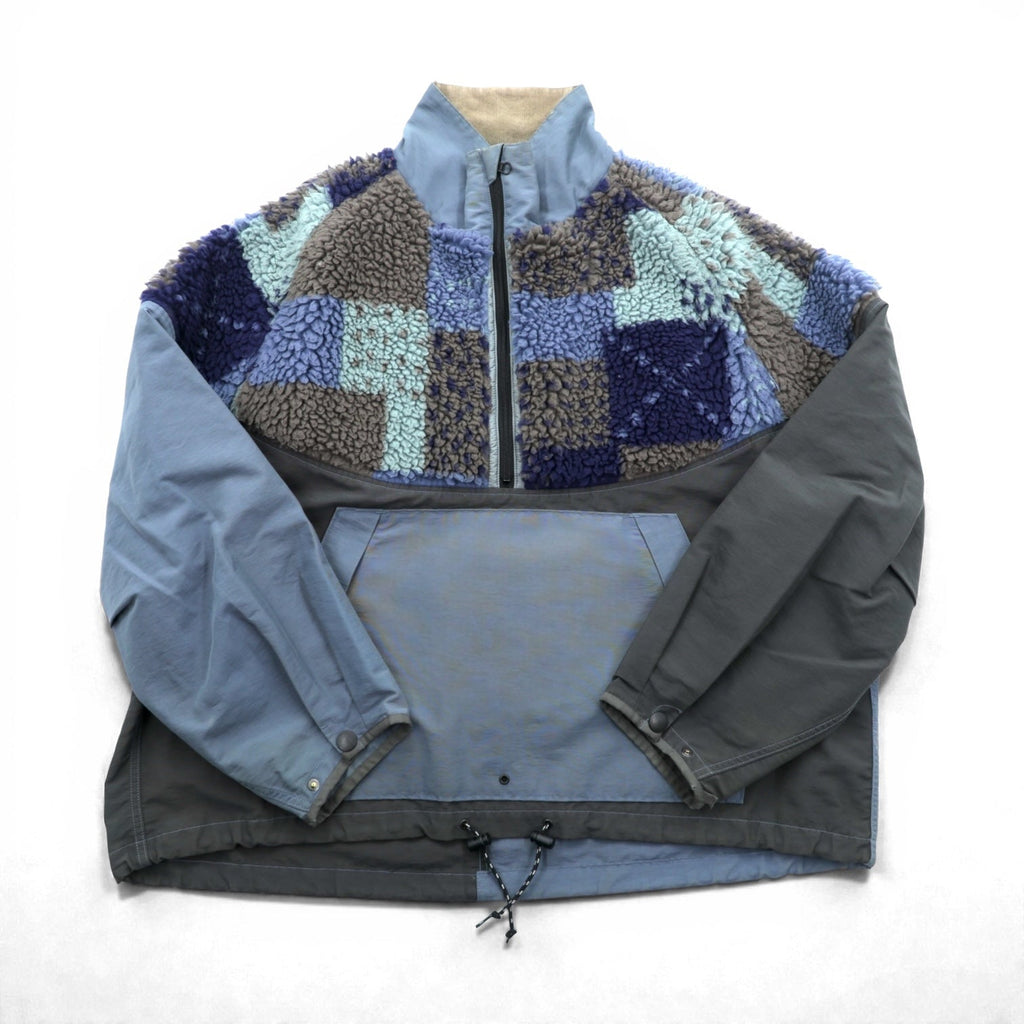 KAPITAL Made in Japan 60/40 Cross Patchwork Boa Fleece Jacket Anorak, Size L, Drawcord TUGIHAGI HUTTE K2110LJ085