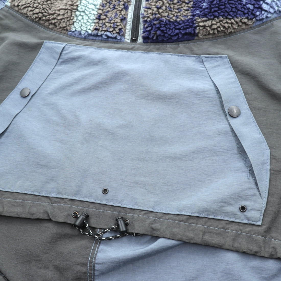 KAPITAL Made in Japan 60/40 Cross Patchwork Boa Fleece Jacket Anorak, Size L, Drawcord TUGIHAGI HUTTE K2110LJ085