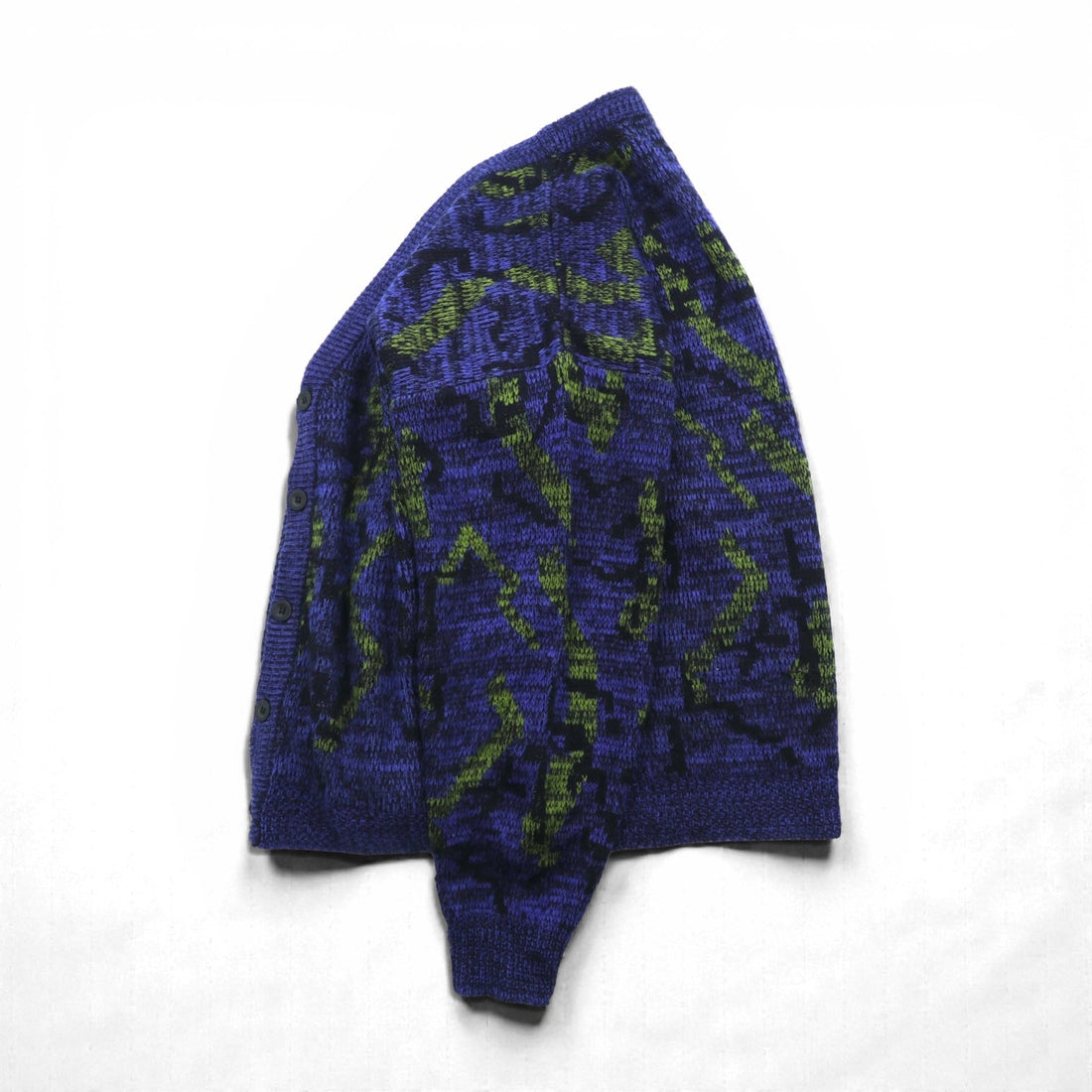 TOWNCRAFT 90s Jacquard Knit Allover Pattern Cardigan, XL, Navy Acrylic, V-Neck