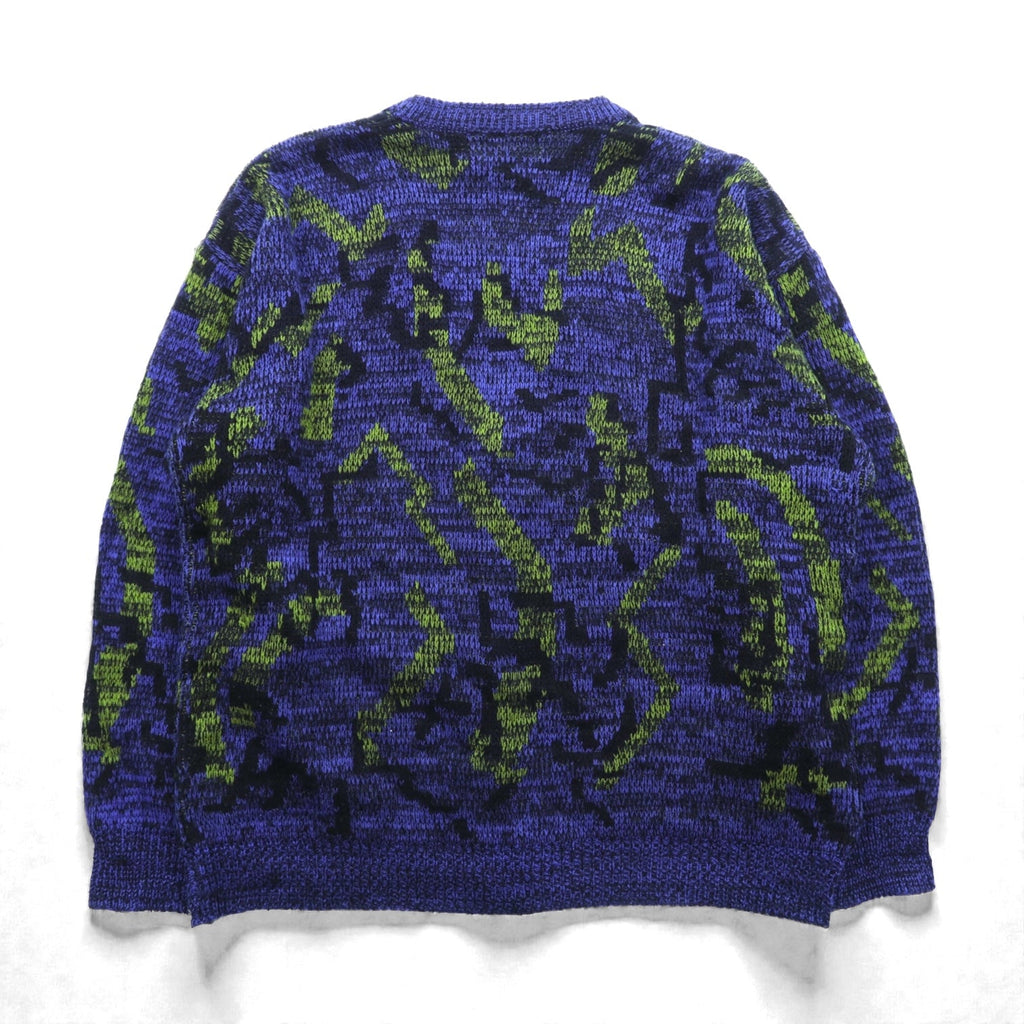 TOWNCRAFT 90s Jacquard Knit Allover Pattern Cardigan, XL, Navy Acrylic, V-Neck