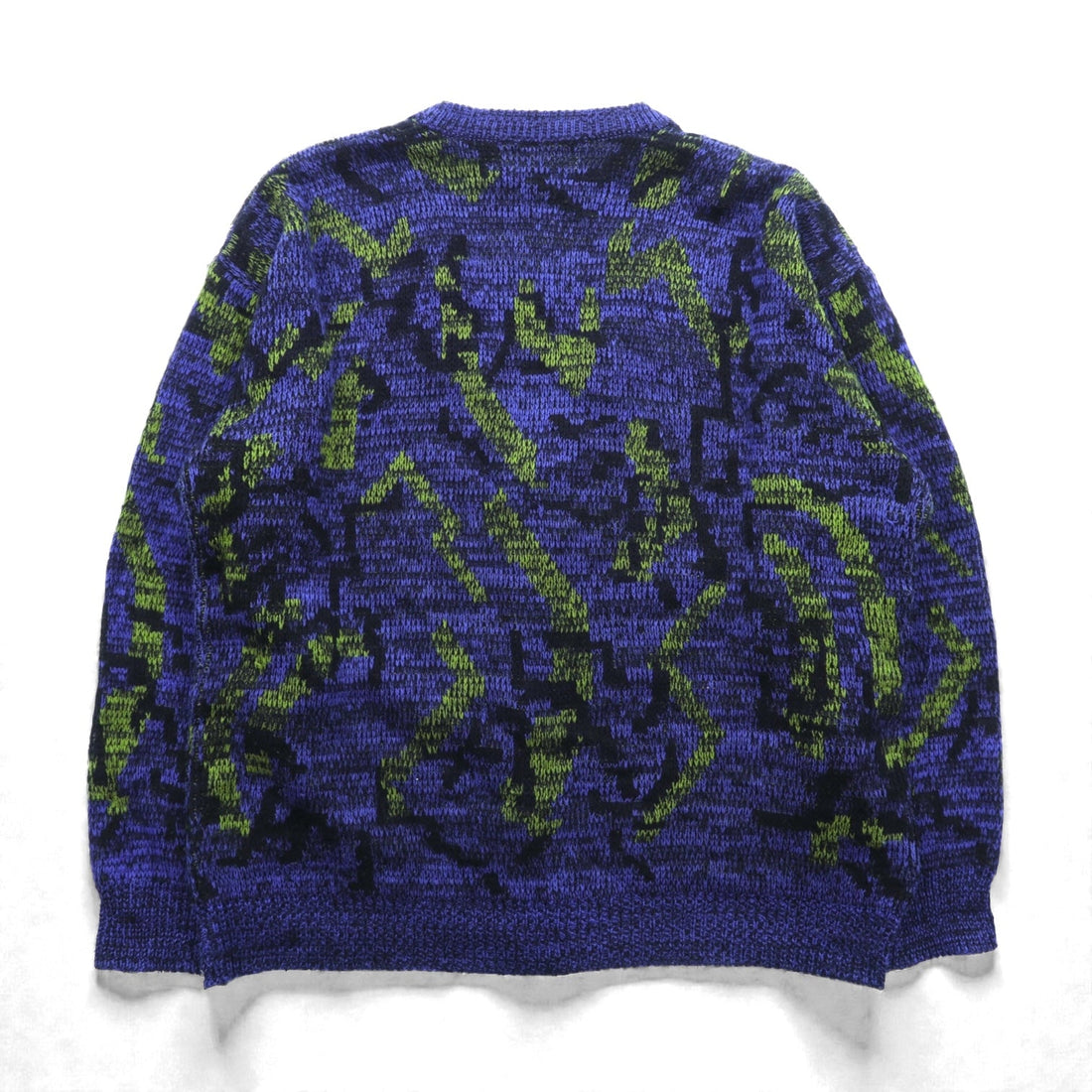 TOWNCRAFT 90s Jacquard Knit Allover Pattern Cardigan, XL, Navy Acrylic, V-Neck