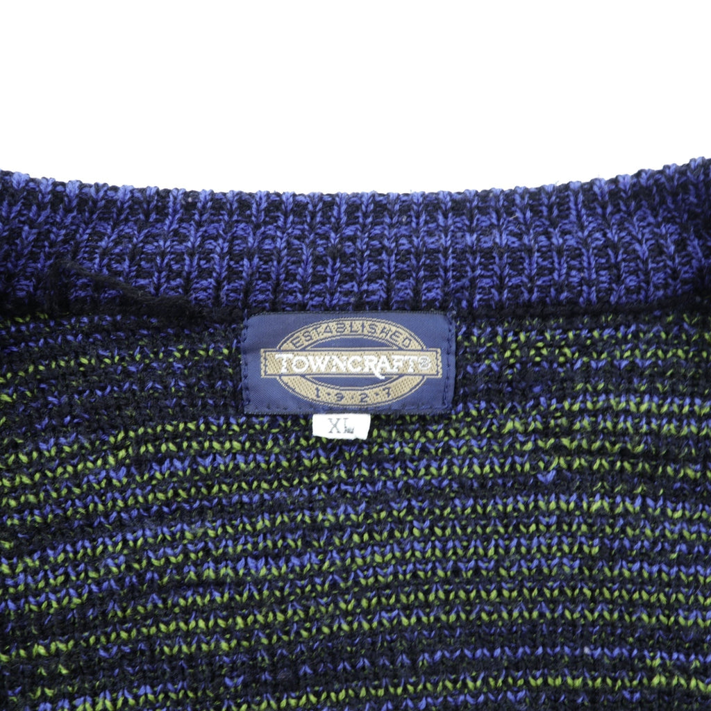 TOWNCRAFT 90s Jacquard Knit Allover Pattern Cardigan, XL, Navy Acrylic, V-Neck