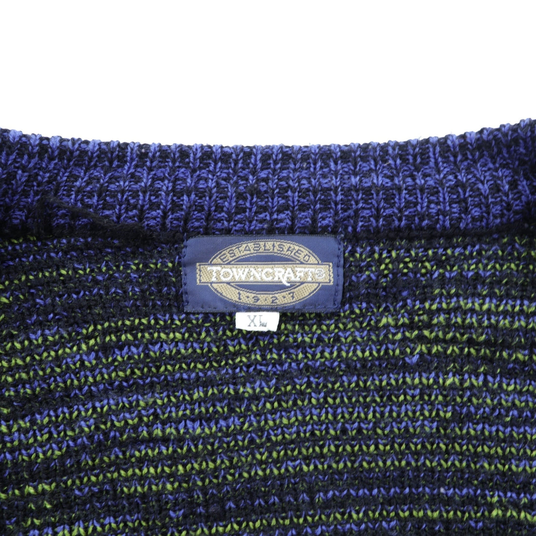 TOWNCRAFT 90s Jacquard Knit Allover Pattern Cardigan, XL, Navy Acrylic, V-Neck