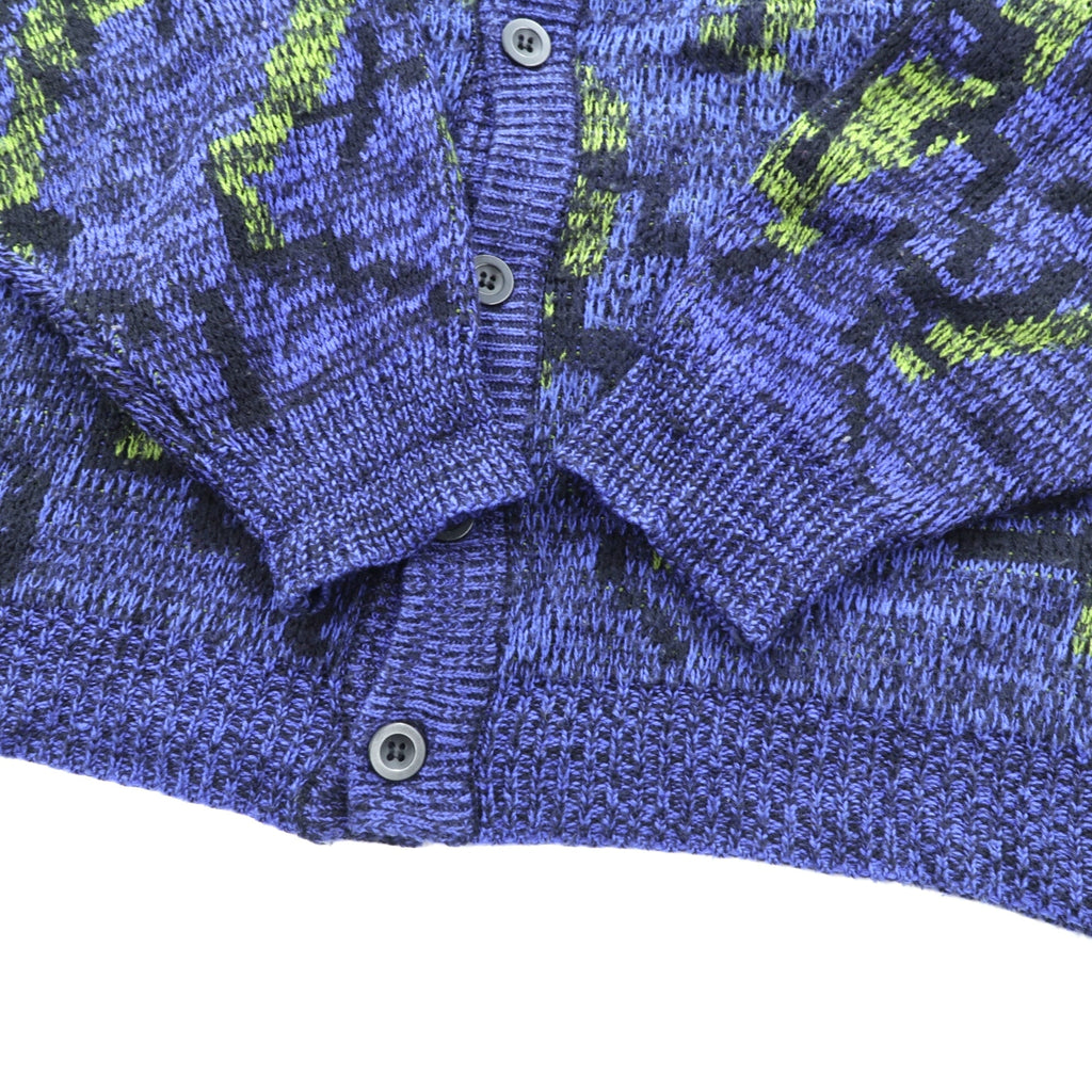 TOWNCRAFT 90s Jacquard Knit Allover Pattern Cardigan, XL, Navy Acrylic, V-Neck
