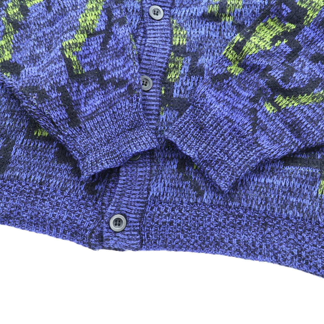 TOWNCRAFT 90s Jacquard Knit Allover Pattern Cardigan, XL, Navy Acrylic, V-Neck