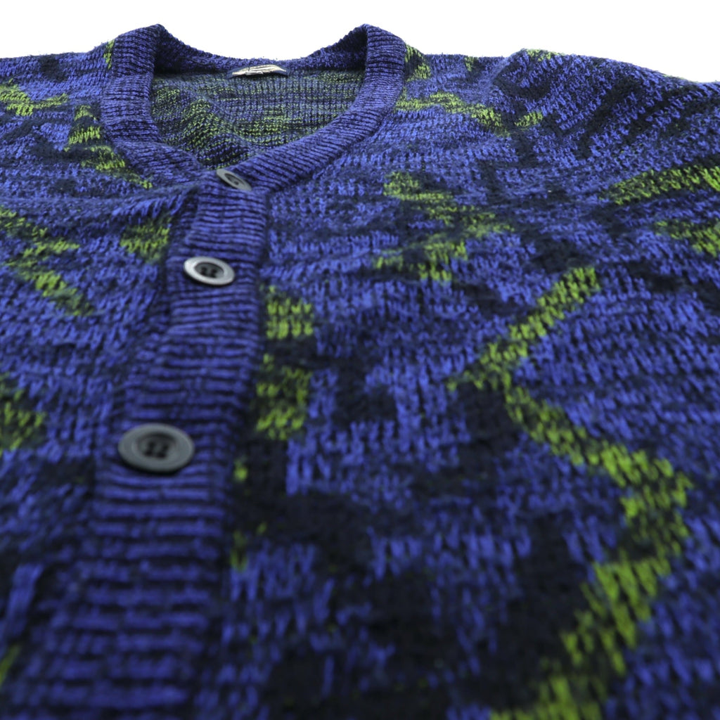 TOWNCRAFT 90s Jacquard Knit Allover Pattern Cardigan, XL, Navy Acrylic, V-Neck