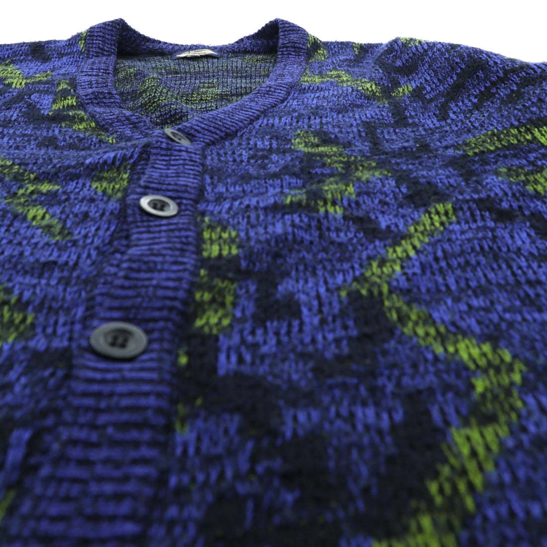 TOWNCRAFT 90s Jacquard Knit Allover Pattern Cardigan, XL, Navy Acrylic, V-Neck