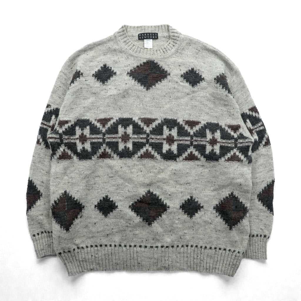 BARNEYS NEW YORK Made in Italy Argyle Knit Sweater, Large, Beige Acrylic Alpaca Blend