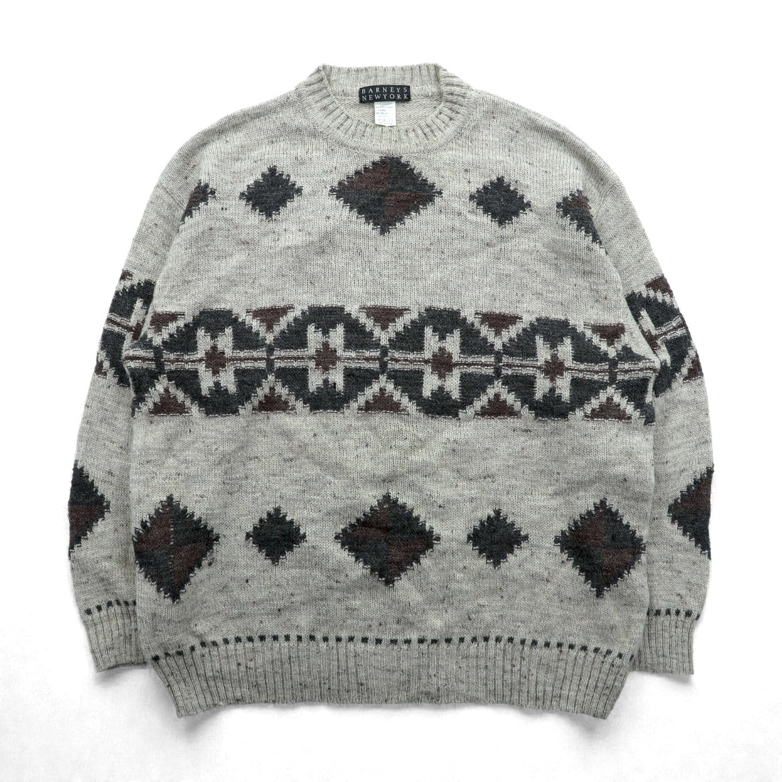 BARNEYS NEW YORK Made in Italy Argyle Knit Sweater, Large, Beige Acrylic Alpaca Blend