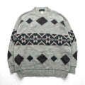 BARNEYS NEW YORK Made in Italy Argyle Knit Sweater, Large, Beige Acrylic Alpaca Blend