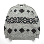 BARNEYS NEW YORK Made in Italy Argyle Knit Sweater, Large, Beige Acrylic Alpaca Blend
