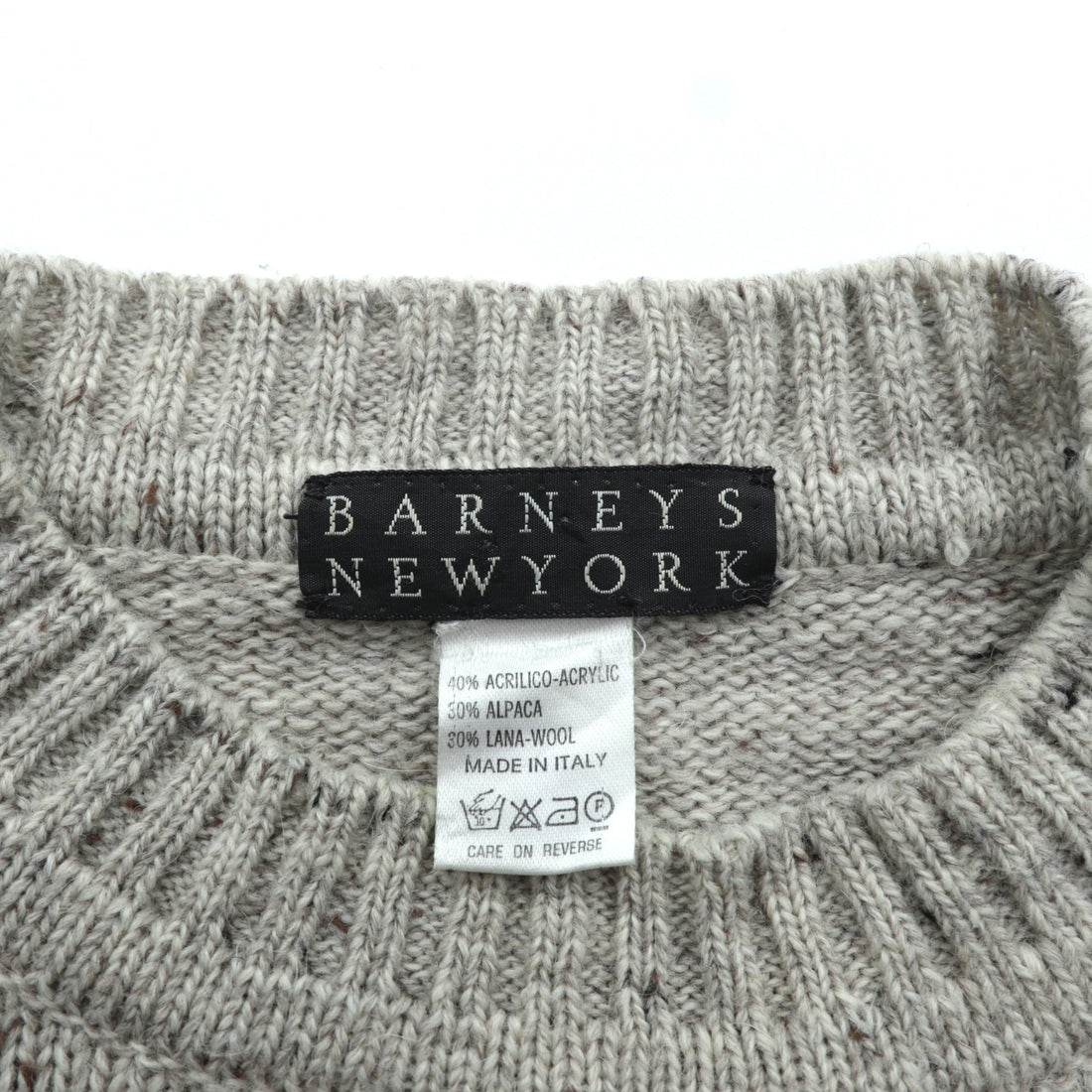 BARNEYS NEW YORK Made in Italy Argyle Knit Sweater, Large, Beige Acrylic Alpaca Blend