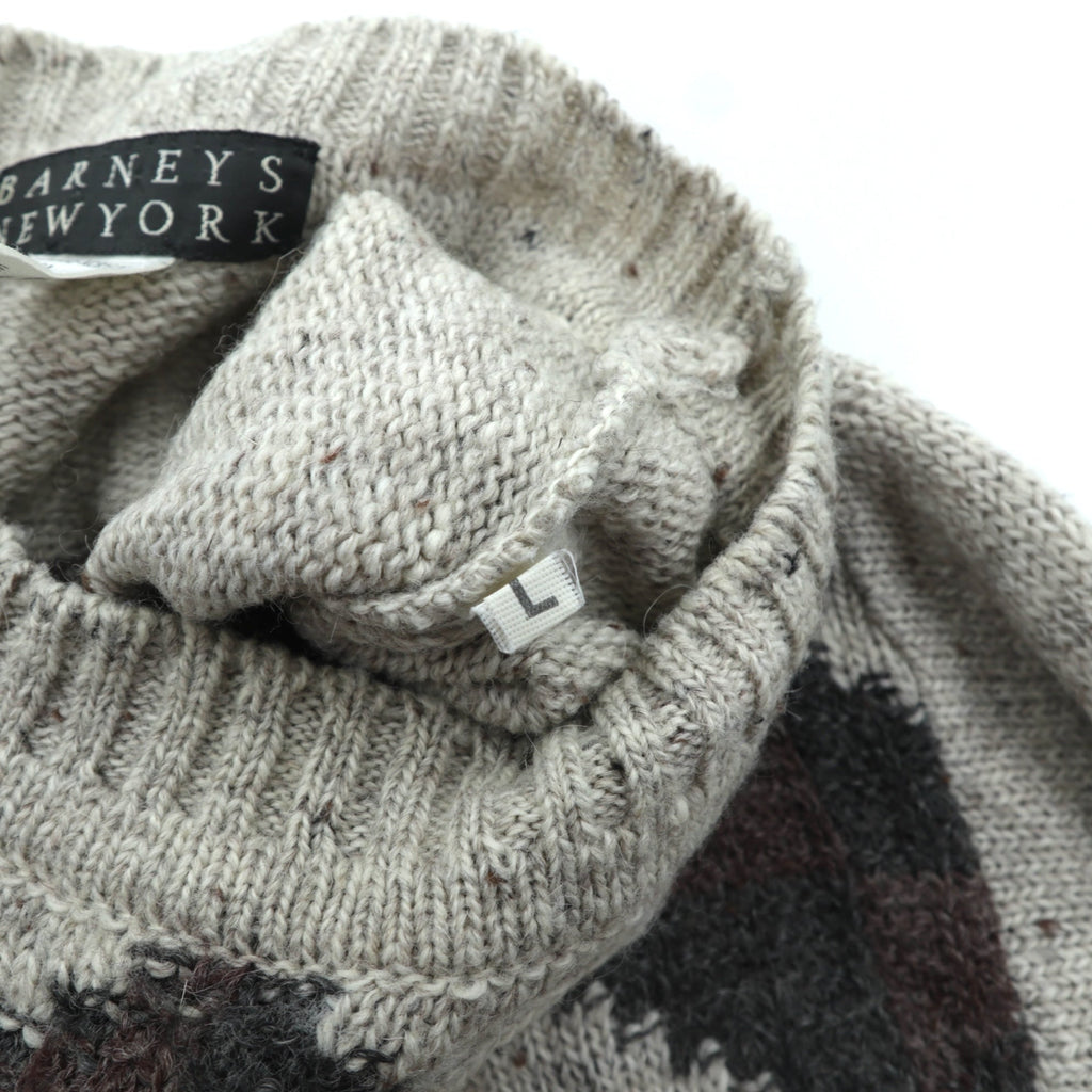BARNEYS NEW YORK Made in Italy Argyle Knit Sweater, Large, Beige Acrylic Alpaca Blend