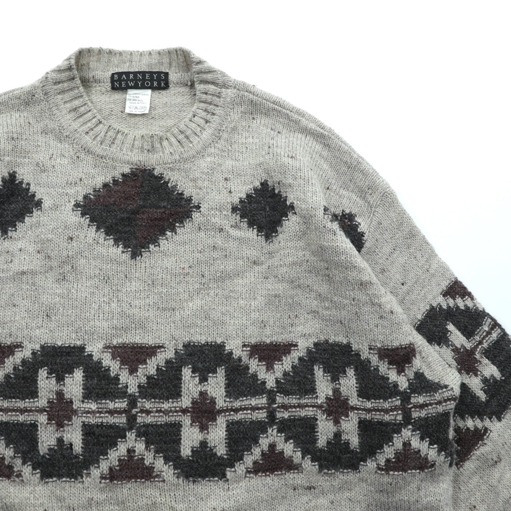 BARNEYS NEW YORK Made in Italy Argyle Knit Sweater, Large, Beige Acrylic Alpaca Blend