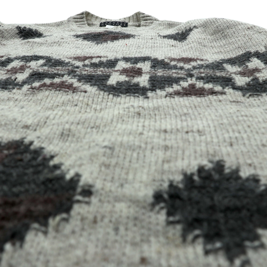 BARNEYS NEW YORK Made in Italy Argyle Knit Sweater, Large, Beige Acrylic Alpaca Blend