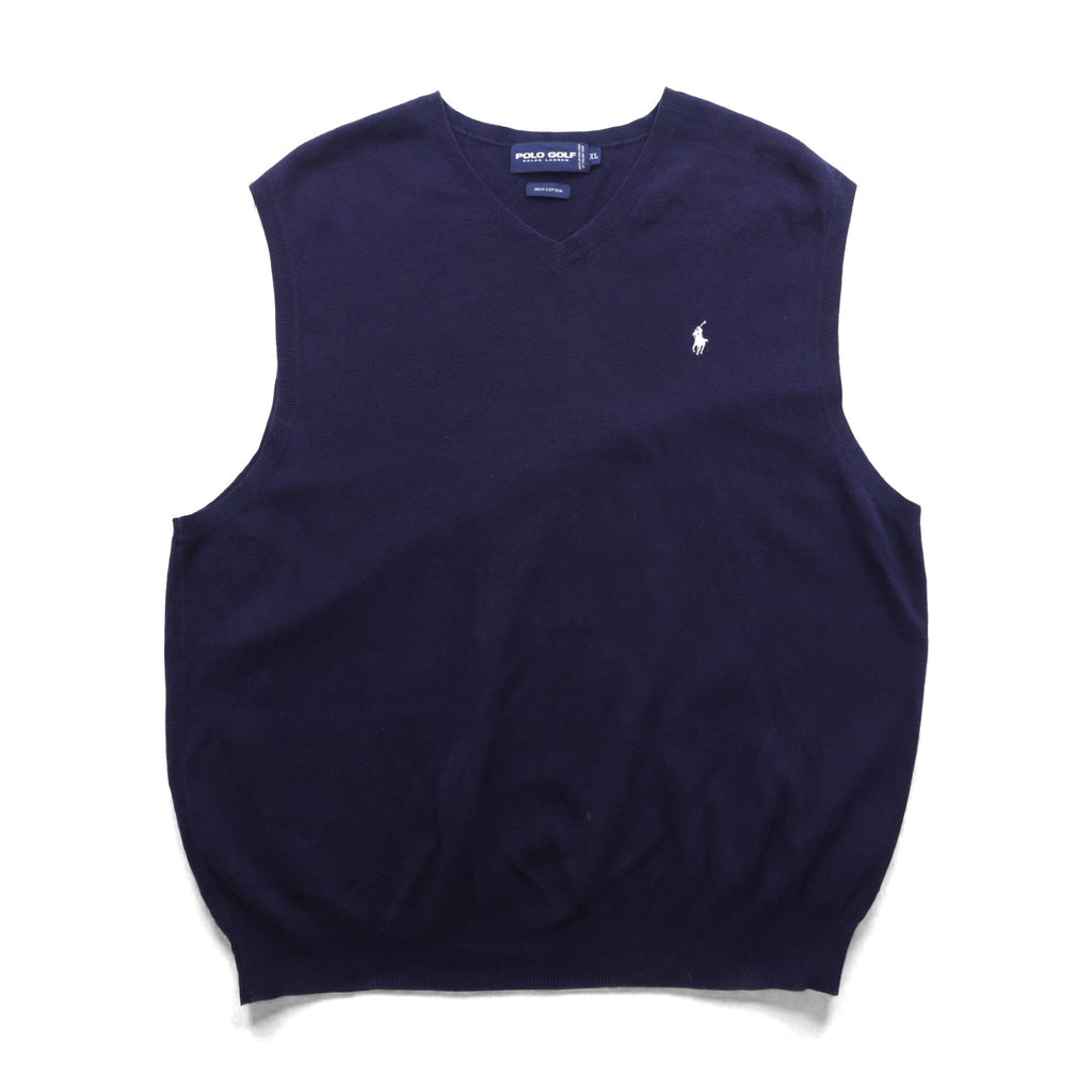POLO GOLF RALPH LAUREN 90s Italy Knit KnitVest XL Navy ITALIAN YARN Small Pony Embroidery
