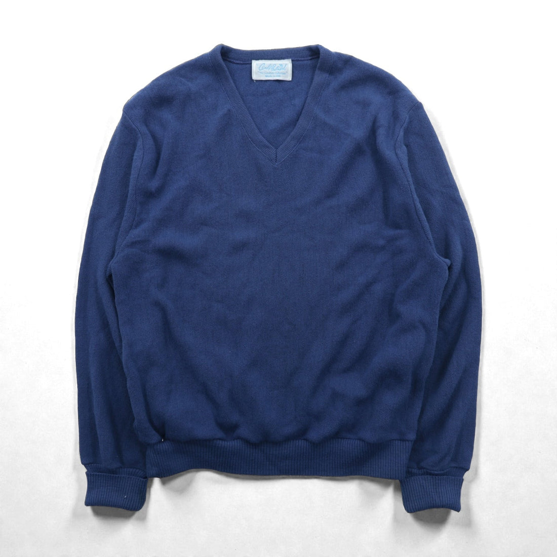 Arnold Palmer 80s Made in USA Vintage V-Neck Knit Sweater, Large, Blue Acrylic, The Signature Collection