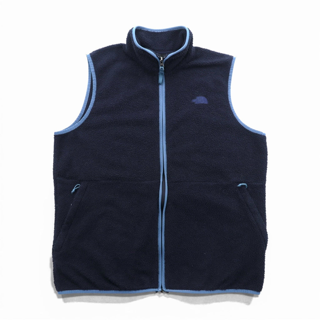 THE NORTH FACE Boa Fleece Vest XL Navy Blue Stand Collar Piping NF0A4XZE