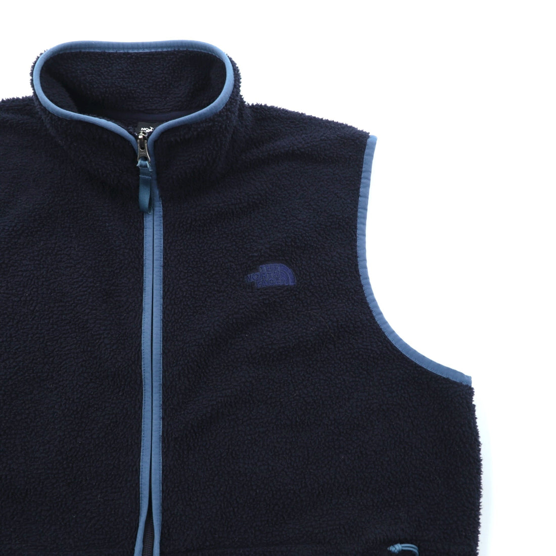 THE NORTH FACE Boa Fleece Vest XL Navy Blue Stand Collar Piping NF0A4XZE