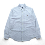 Ralph Lauren Oxford Button Down Shirt, Medium, Blue Stripe, Small Pony Embroidery