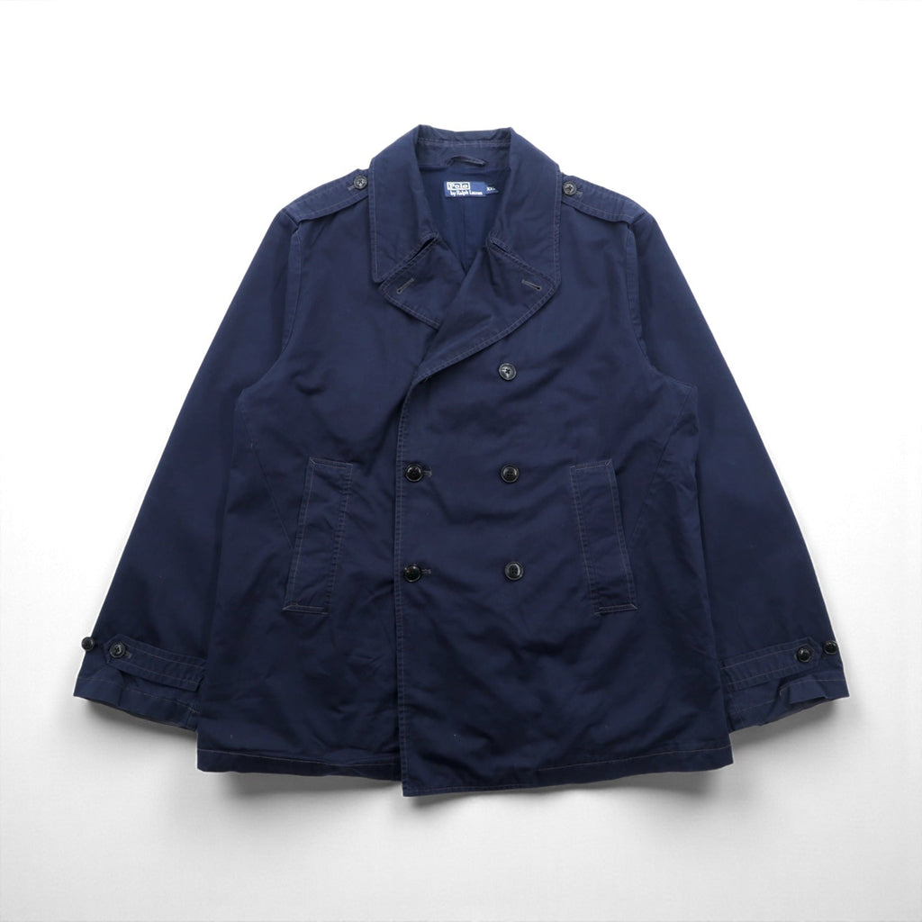 Polo Ralph Lauren 90s Military Double-Breasted Pea Coat Jacket, XL, Navy, with Epaulettes
