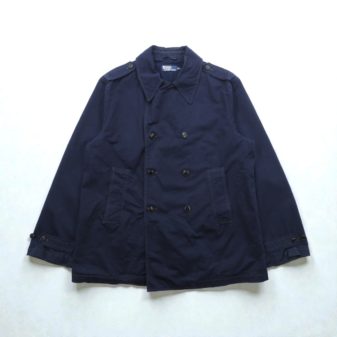 Polo Ralph Lauren 90s Military Double-Breasted Pea Coat Jacket, XL, Navy, with Epaulettes