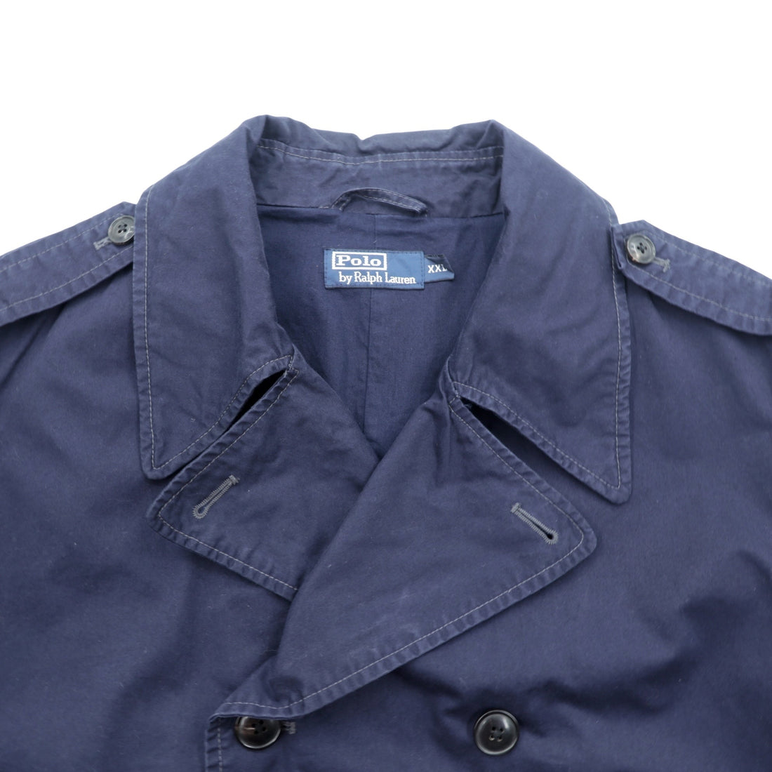 Polo Ralph Lauren 90s Military Double-Breasted Pea Coat Jacket, XL, Navy, with Epaulettes