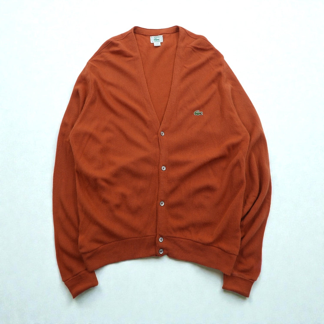 IZOD LACOSTE 80s Made in USA Knit Cardigan L Orange Acrylic One Point Logo