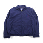 POLO GOLF RALPH LAUREN 90s Peach Skin Swing Top Harrington Jacket, XL, Navy, Check Lining, Small Pony Embroidery, Chin Strap