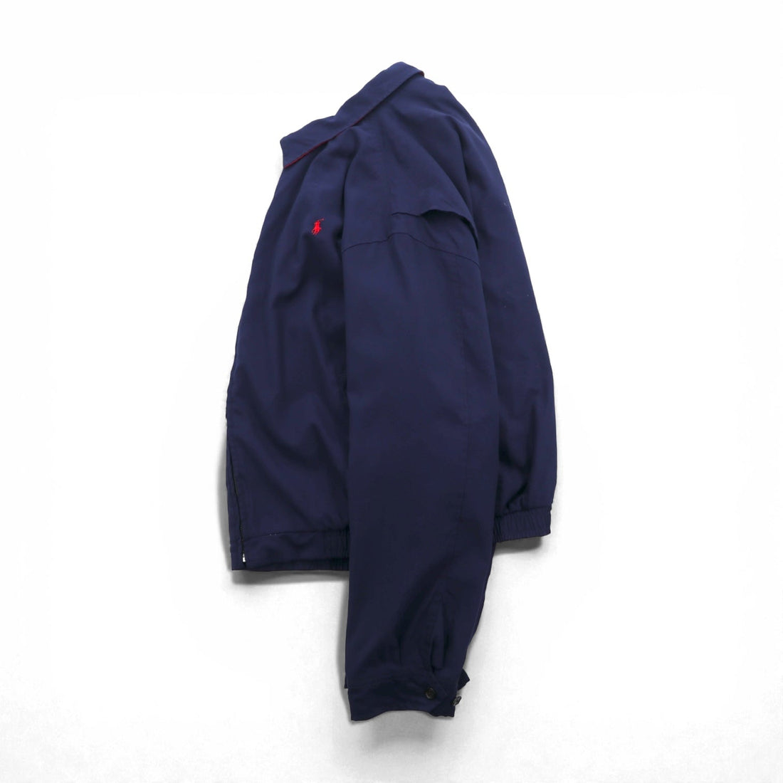 POLO GOLF RALPH LAUREN 90s Peach Skin Swing Top Harrington Jacket, XL, Navy, Check Lining, Small Pony Embroidery, Chin Strap