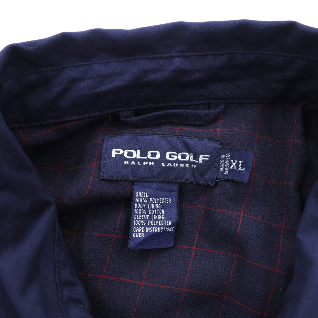POLO GOLF RALPH LAUREN 90s Peach Skin Swing Top Harrington Jacket, XL, Navy, Check Lining, Small Pony Embroidery, Chin Strap